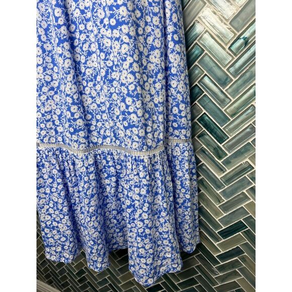 Nordstrom Lost + Wander Pick Me Blue White Floral Tiered Smocked Midi Dress S - Picture 4 of 12